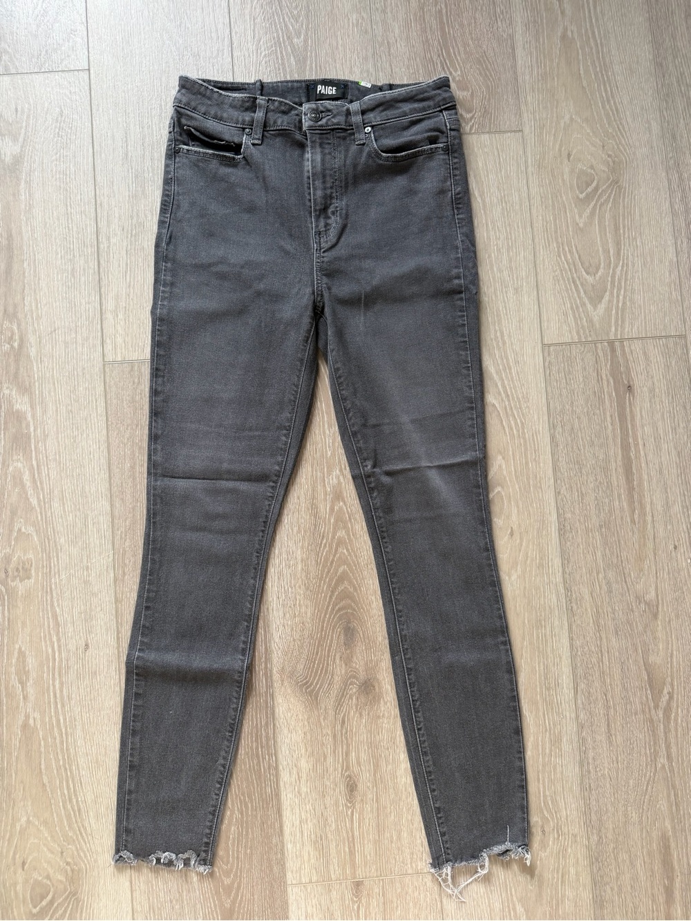 PAIGE Dark Grey Hoxton Ankle Skinny Jeans Distressed Bottoms
